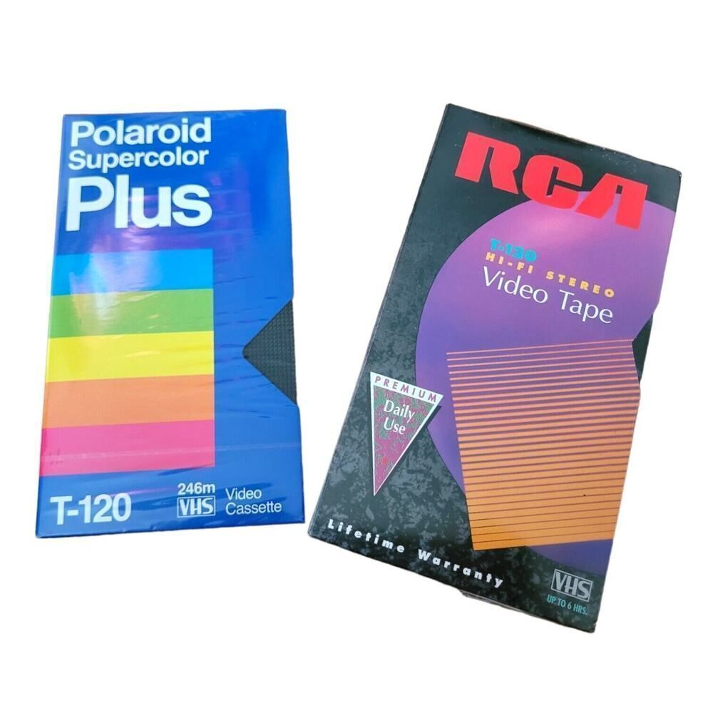 Vintage Polaroid Supercolor Plus T120 & RCA T120 VHS Blank Recordable Tape NOS